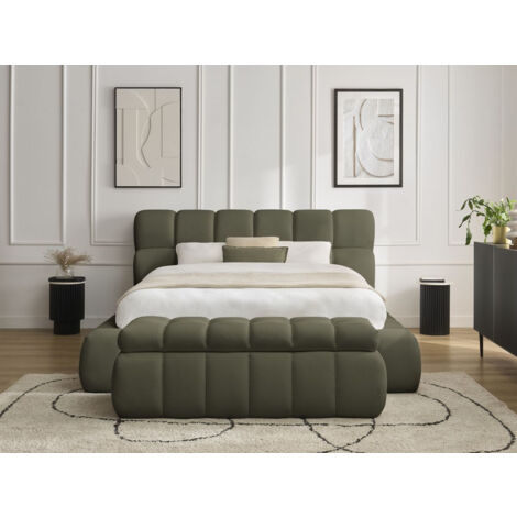 BOBOCHIC - Lit coffre MONT-BLANC + Bout de lit MONT-BLANC tissu mesh 160x200 + bout de lit 140 Vert (1/5)