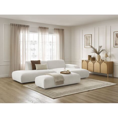 BOBOCHIC - Canapé d'angle fixe SIRIUS tissu texturé avec grand pouf ...