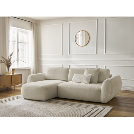 BOBOCHIC - Canapé d'angle convertible DENISE tissu texturé Angle gauche Beige (1/5)