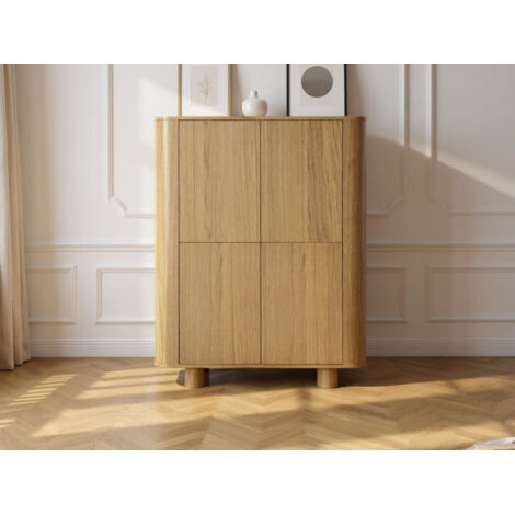 BOBOCHIC - Buffet haut 4 portes 100 cm MALO placage chêne massif   Marron clair (1/5)
