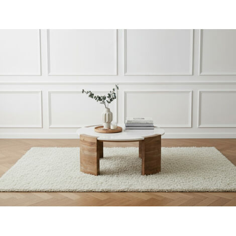 BOBOCHIC - Table basse ronde D.85 cm TORVI plateau marbre et pieds bois massif d'acacia (1/5)