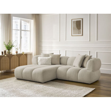 BOBOCHIC - Canapé d'angle fixe PAMIRA tissu bouclette Angle gauche Beige (1/5)