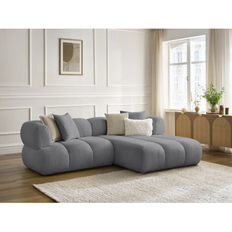 BOBOCHIC - Canapé d'angle fixe PAMIRA tissu bouclette Angle droit Gris foncé (1/5)