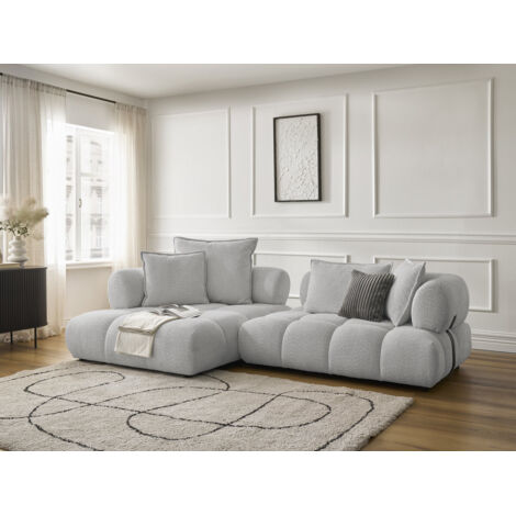 BOBOCHIC - Canapé d'angle fixe ALYA tissu bouclette Angle gauche Gris clair (1/5)
