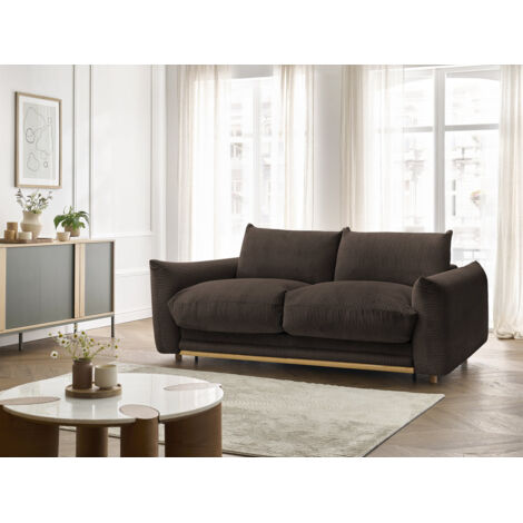 BOBOCHIC - Canapé droit convertible 3 places ERNEST tissu velours côtelé 140x190 Marron (1/5)