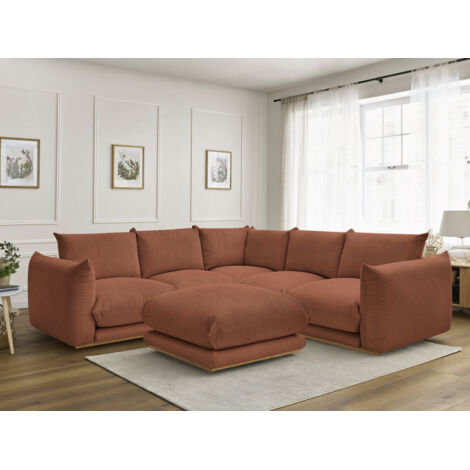 BOBOCHIC - Canapé d'angle fixe ERNEST tissu velours côtelé avec pouf Orange (1/5)