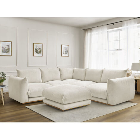 BOBOCHIC - Canapé d'angle fixe ERNEST tissu velours côtelé avec pouf Beige (1/5)
