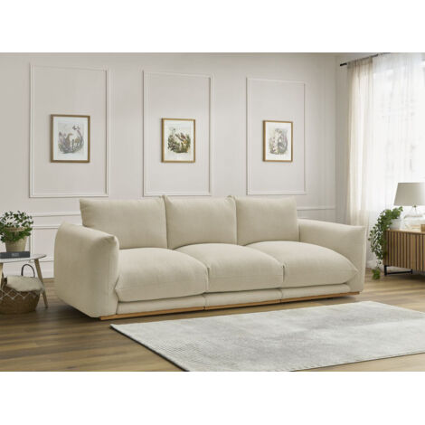 BOBOCHIC - Canapé droit fixe 3 places ERNEST tissu bouclette   Beige (1/5)