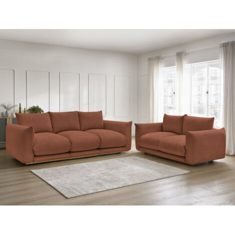BOBOCHIC - Ensemble canapé droit fixe 3 + 2 places ERNEST tissu velours côtélé Orange (1/5)