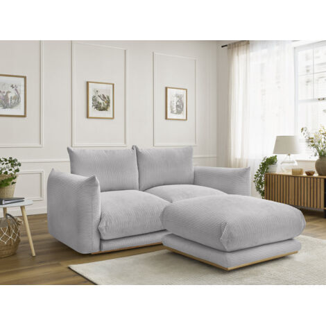 BOBOCHIC - Canapé droit fixe 2 places ERNEST tissu velours côtelé avec pouf Gris clair (1/5)