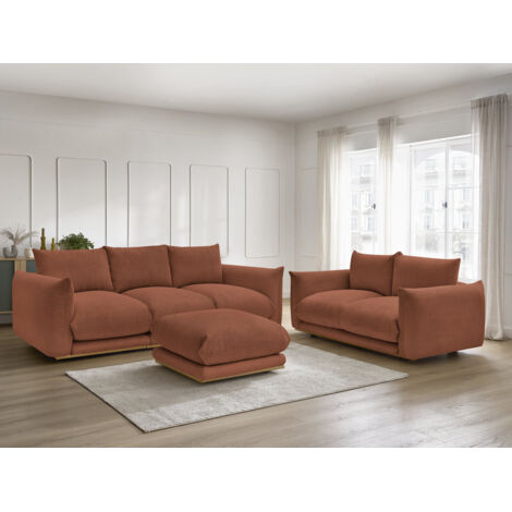 BOBOCHIC - Ensemble canapé droit fixe 3 + 2 places ERNEST tissu velours côtélé avec pouf   Orange (1/5)
