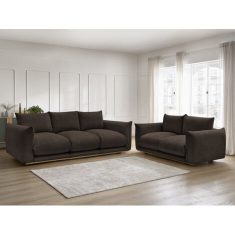 BOBOCHIC - Ensemble canapé droit fixe 3 + 2 places ERNEST tissu velours côtélé Marron (1/5)