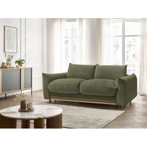 BOBOCHIC - Canapé droit convertible 3 places ERNEST tissu velours côtelé 160x190 Vert (1/5)