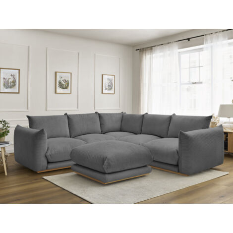 BOBOCHIC - Canapé d'angle fixe ERNEST tissu velours côtelé avec pouf Gris foncé (1/5)