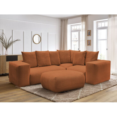 BOBOCHIC - Canapé d'angle fixe modulable VOLTAIRE avec 1 chauffeuse 2 places, 1 angle et 1 chauffeuse 1 place tissu chiné avec pouf Angle droit Orange (1/5)