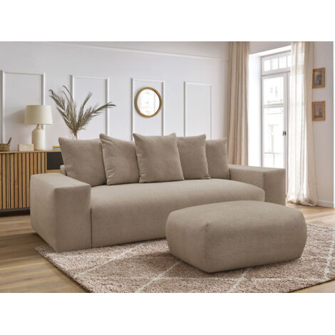 BOBOCHIC - Canapé droit convertible coffre VOLTAIRE tissu chiné avec pouf Taupe (1/5)
