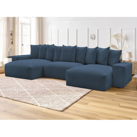 BOBOCHIC - Canapé panoramique fixe VOLTAIRE tissu chiné Bleu foncé (1/5)