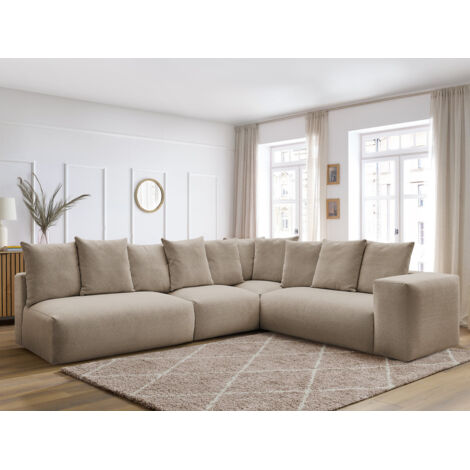 BOBOCHIC - Canapé d'angle fixe modulable VOLTAIRE avec 2 chauffeuses 2 places, 1 angle et 1 chauffeuse 1 place tissu chiné Angle droit Taupe (1/5)