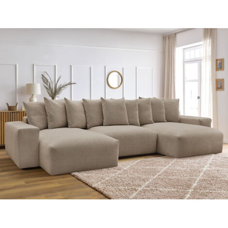 BOBOCHIC - Canapé panoramique convertible coffre VOLTAIRE tissu chiné Taupe (1/5)