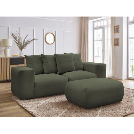BOBOCHIC - Canapé droit fixe modulable VOLTAIRE tissu chiné avec pouf Vert (1/5)