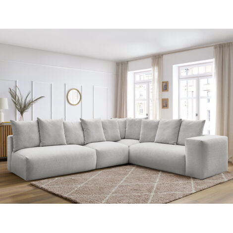 BOBOCHIC - Canapé d'angle fixe modulable VOLTAIRE avec 2 chauffeuses 2 places, 1 angle et 1 chauffeuse 1 place tissu chiné Angle droit Gris clair (1/5)