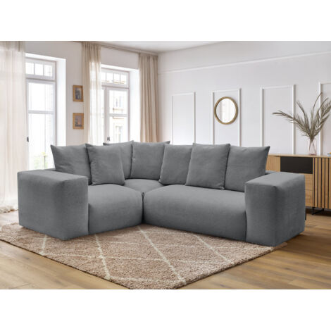BOBOCHIC - Canapé d'angle fixe modulable VOLTAIRE avec 1 chauffeuse 2 places, 1 angle et 1 chauffeuse 1 place tissu chiné Angle gauche Gris foncé (1/5)