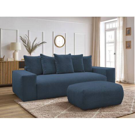 BOBOCHIC - Canapé droit convertible coffre VOLTAIRE tissu chiné avec pouf Bleu foncé (1/5)