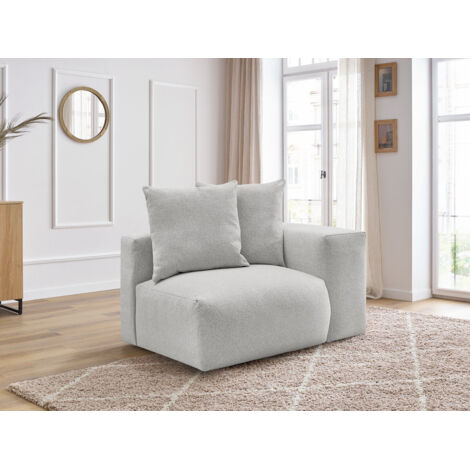 BOBOCHIC - Chauffeuse 1 place avec accoudoir pour canapé modulable VOLTAIRE tissu chiné Angle droit Gris clair (1/5)