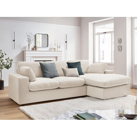 Bobochic – Canapé d'angle fixe réversible compact 3 places – Tissu polyester beige – Structure en bois certifié FSC – Dimensions 220x139cm