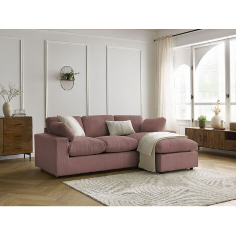 BOBOCHIC - Canapé d'angle fixe compact réversible BELAIR velours côtelé Rose (1/5)