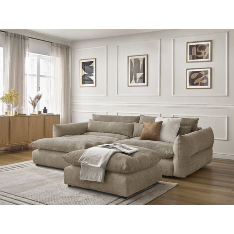 BOBOCHIC - Canapé d'angle fixe NEIL tissu texturé avec pouf Angle gauche Taupe (1/5)