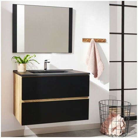 Meuble salle de bain BOBOCHIC - Meuble de salle de bain 80 cm AKELA Couleur chêne et noir - Marron