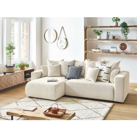 BOBOCHIC - Canapé d'angle réversible convertible coffre ENVY velours côtelé   Beige