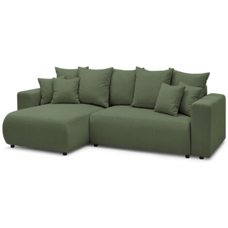 BOBOCHIC - Canapé d'angle réversible convertible coffre ENVY velours côtelé Vert (1/5)