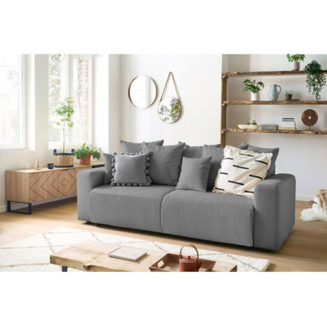 BOBOCHIC - Canapé droit convertible coffre ENVY velours côtelé   Gris foncé (1/5)