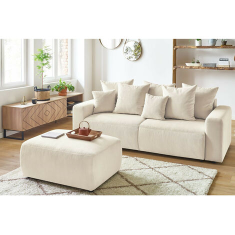 Bobochic – Canapé droit convertible coffre 3 places – Velours côtelé beige – Longueur 245 cm – Rangement pratique – Style bord de mer