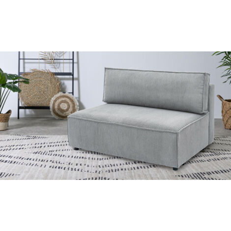 BOBOCHIC - Chauffeuse 2 places sans accoudoir pour canapé modulable NIHAD tissu velours côtelé Gris clair (1/3)