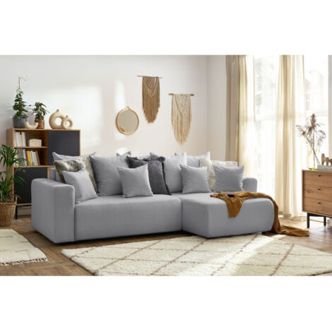 BOBOCHIC - Canapé d'angle réversible convertible coffre ENVY tissu bouclette doux Gris clair (1/5)