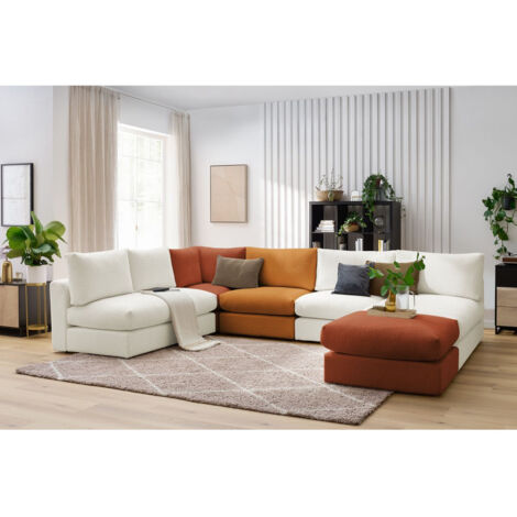 BOBOCHIC - Canapé d'angle fixe 100% modulable PARIS tissu bouclette 3 chauffeuses, 1 méridienne, 1 angle, 1 pouf Multicolore (1/5)