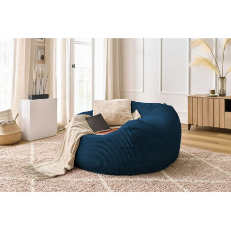 BOBOCHIC - Pouf ultra moelleux VOLTAIRE velours côtelé Bleu foncé (1/5)