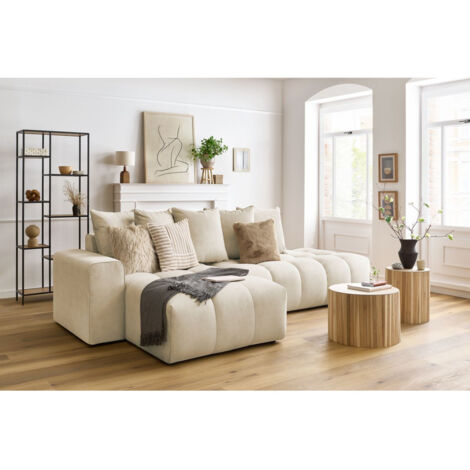 BOBOCHIC - Canapé d'angle fixe MONT-BLANC velours Angle gauche Beige (1/5)