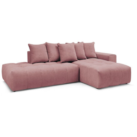 BOBOCHIC - Canapé d'angle fixe MONT-BLANC velours Angle droit Rose