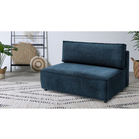 BOBOCHIC - Chauffeuse 2 places sans accoudoir pour canapé modulable NIHAD tissu velours côtelé Bleu foncé (1/3)