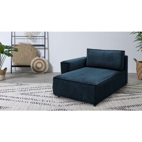 BOBOCHIC - Méridienne avec accoudoir pour canapé modulable NIHAD tissu velours côtelé Angle gauche  Bleu foncé (1/3)
