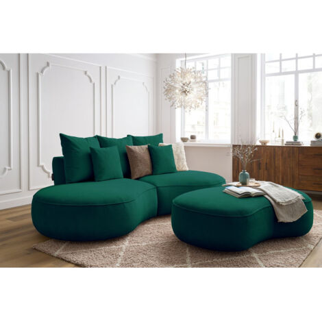 BOBOCHIC - Canapé droit fixe 3 places SAINT-GERMAIN tissu texturé avec pouf   Vert (1/5)