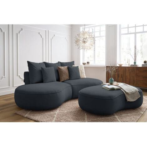 BOBOCHIC - Canapé droit fixe 3 places SAINT-GERMAIN tissu texturé avec pouf   Gris foncé (1/5)