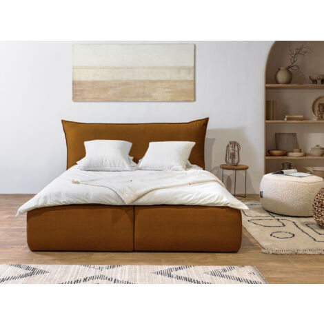BOBOCHIC - Lit coffre JADE avec tête de lit effet oreiller 180x200 Jaune (1/5)