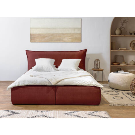 BOBOCHIC - Lit coffre JADE avec tête de lit effet oreiller 140x190 Rouge (1/5)