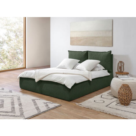BOBOCHIC - Lit coffre GARANCE avec tête de lit effet oreiller 140x190 Vert (1/5)