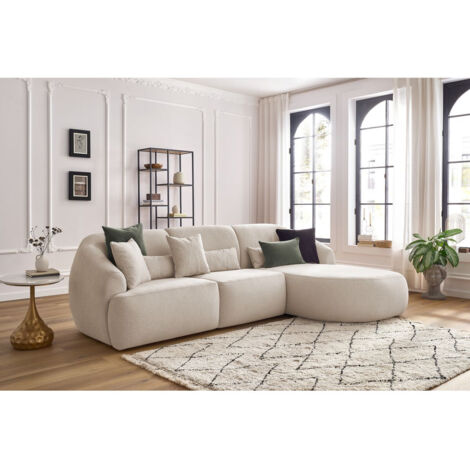 BOBOCHIC - Canapé d'angle fixe ALESIA tissu chiné Angle droit Beige (1/5)